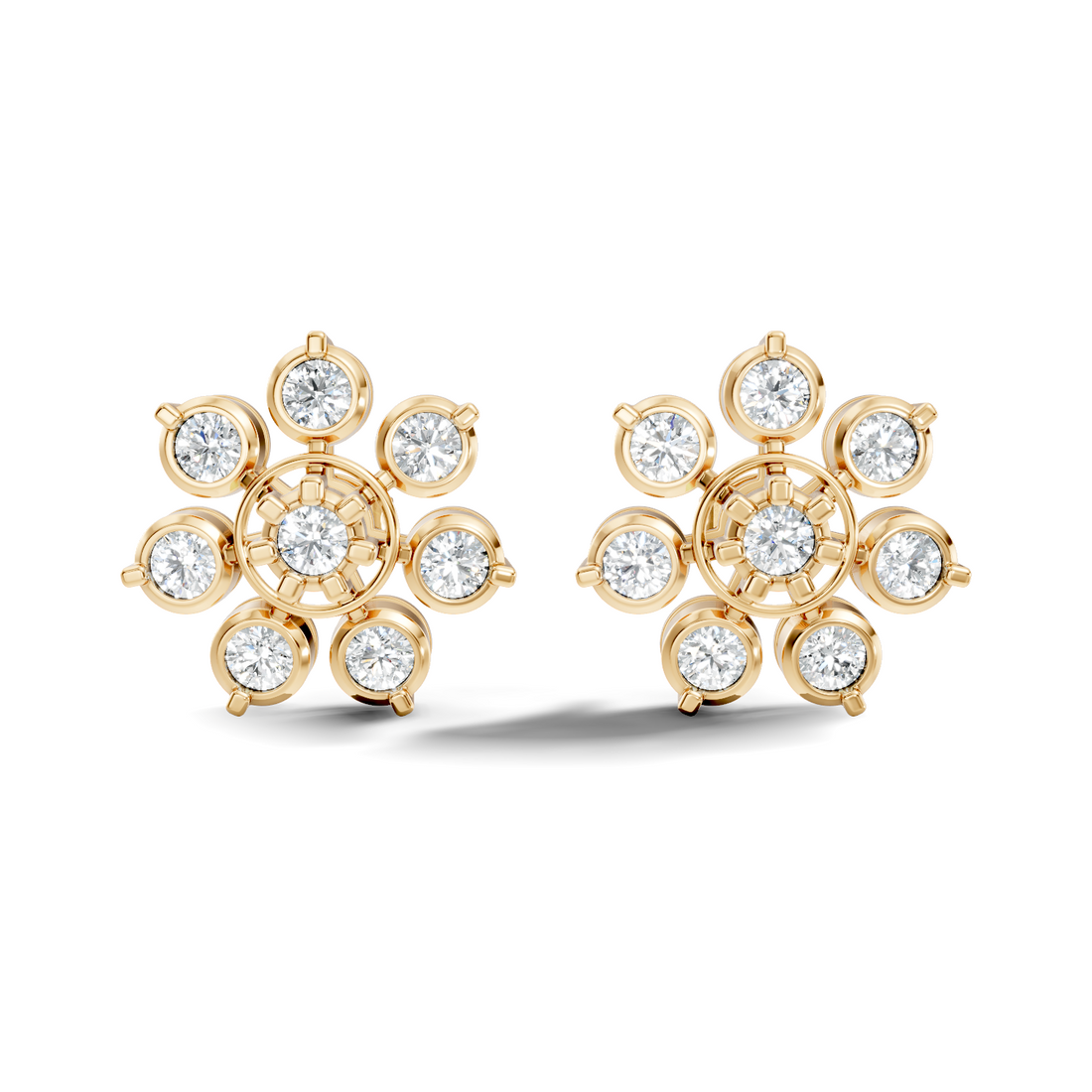 Round Diamond Grand Sunburst Floral Cluster Stud