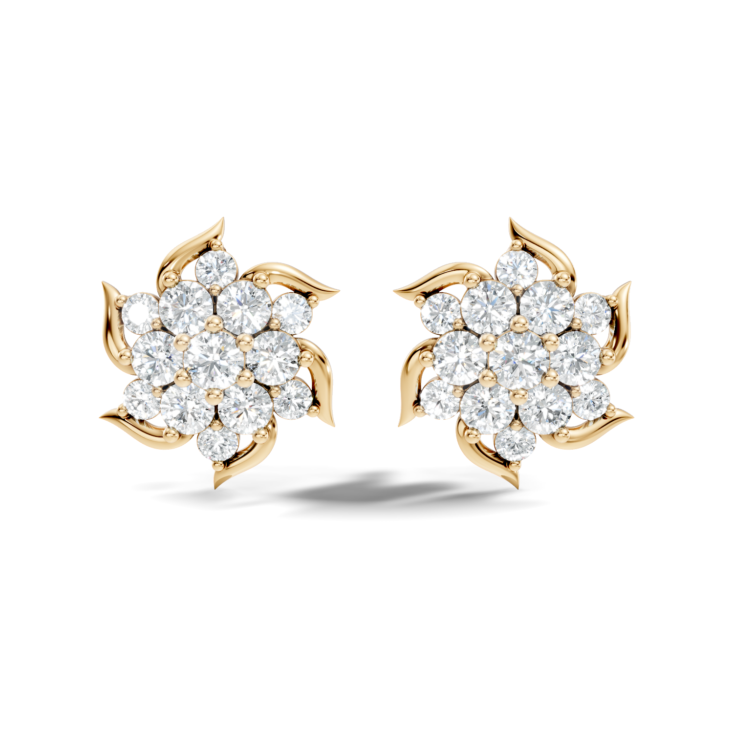 Round Brilliant Cut Diamond Pinwheel Cluster Stud