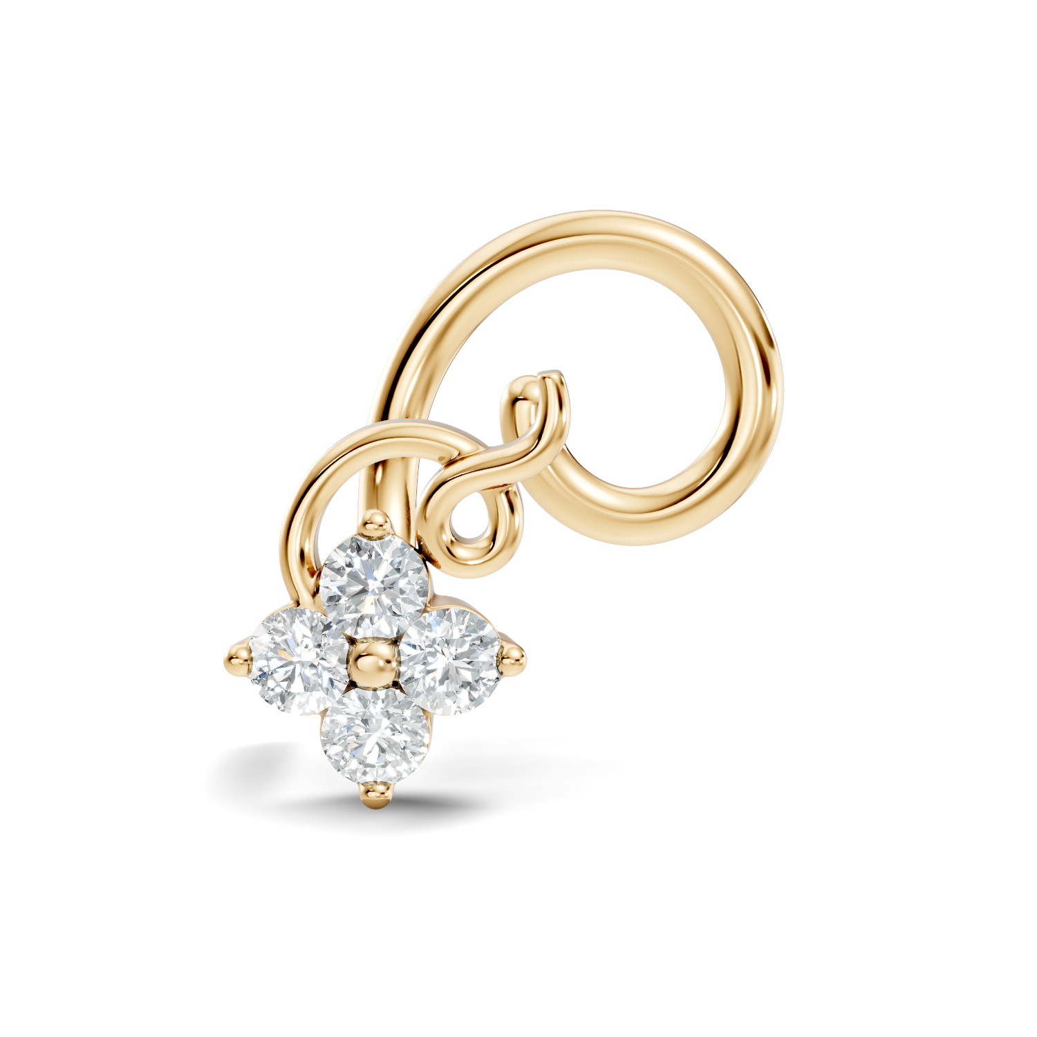 4-Stone Floral Swirl Wire Diamond Nose Pin