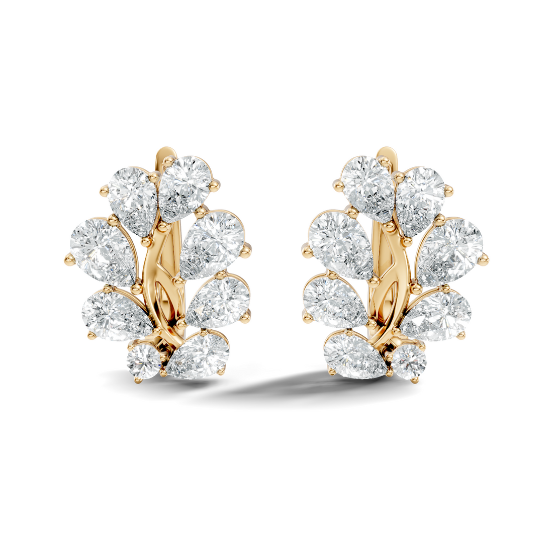 Pear-Cut Diamond Floral Huggie Earrings