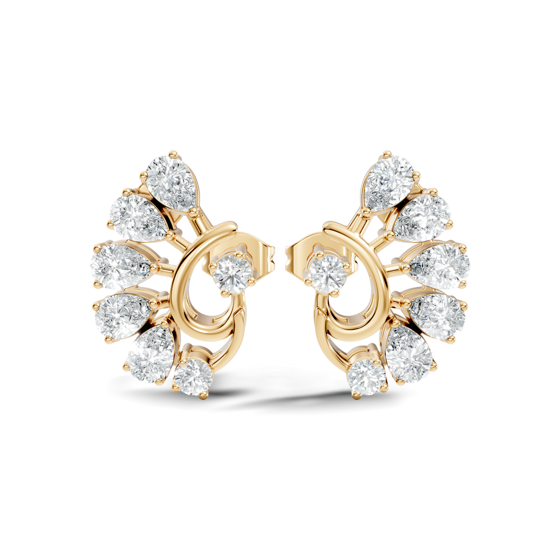 Pear & Round Peacock Fan Arc Diamond Stud