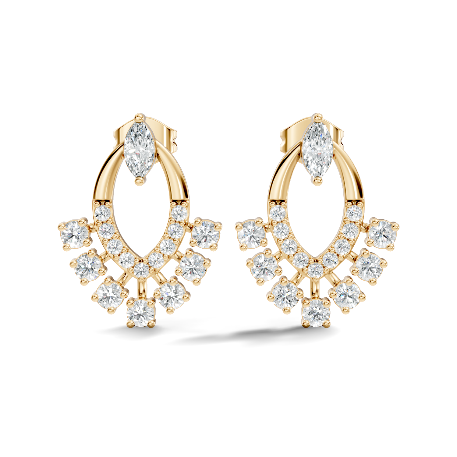 Marquise & Round Diamond Oval Sunburst Fringe Stud