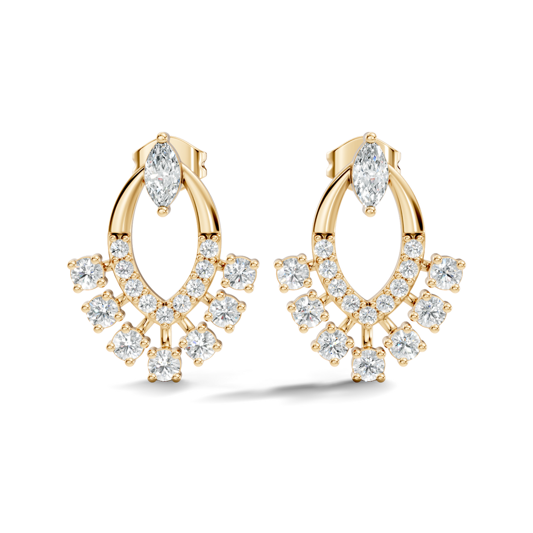 Marquise & Round Diamond Oval Sunburst Fringe Stud