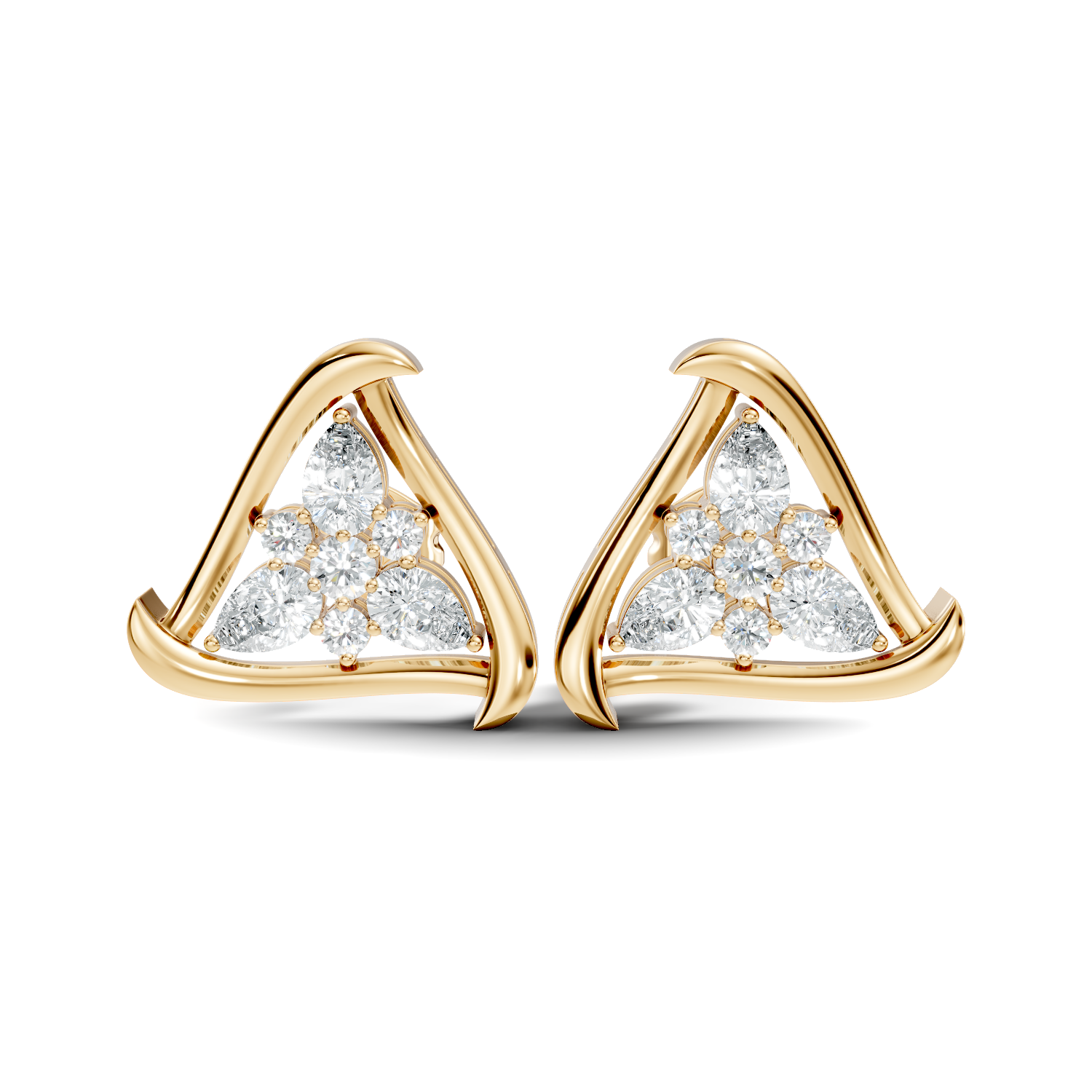 Triangular Floral Cluster Diamond Earrings
