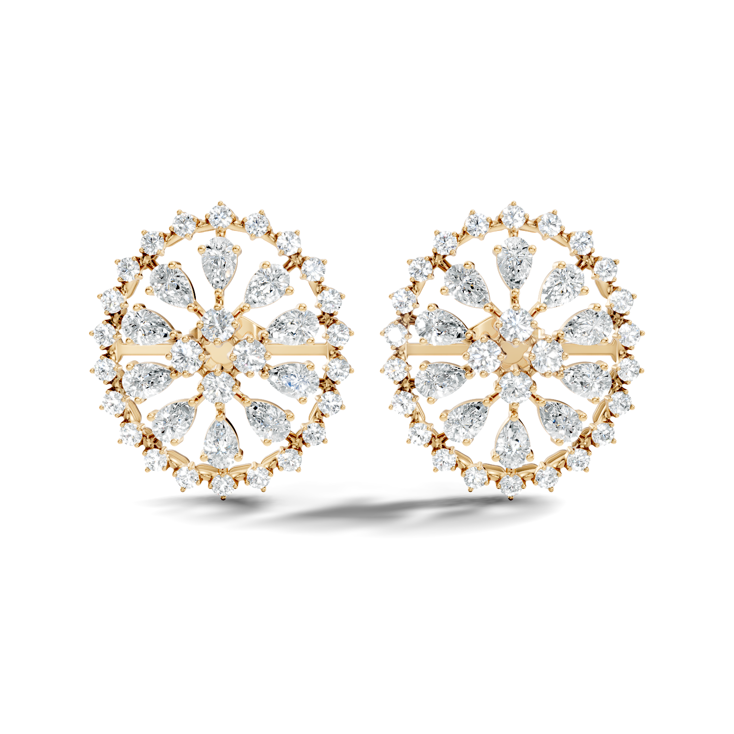 Pear Solitaire & Pave Outer Halo Wheel Diamond Stud