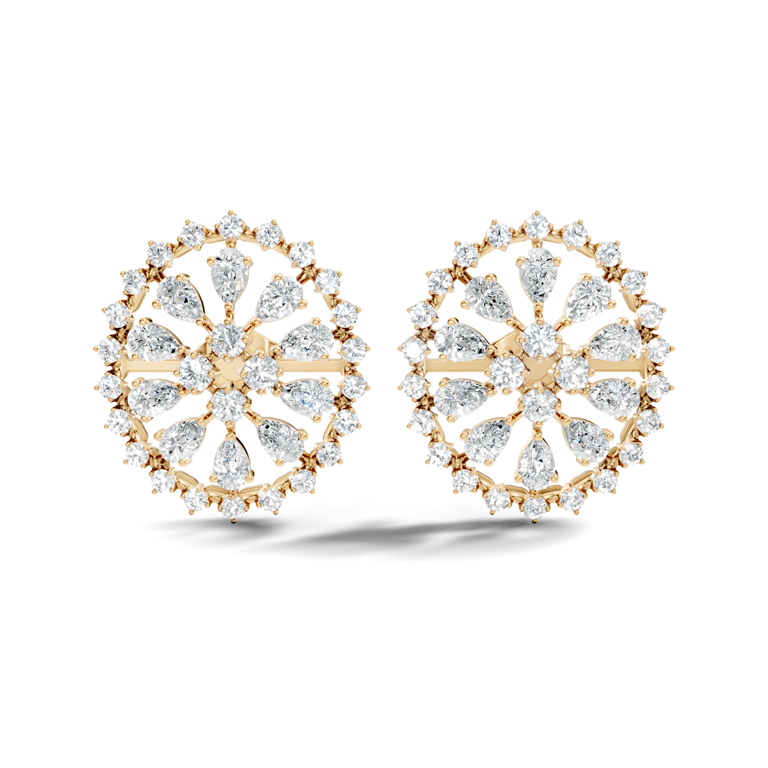 Pear Solitaire & Pave Outer Halo Wheel Diamond Stud