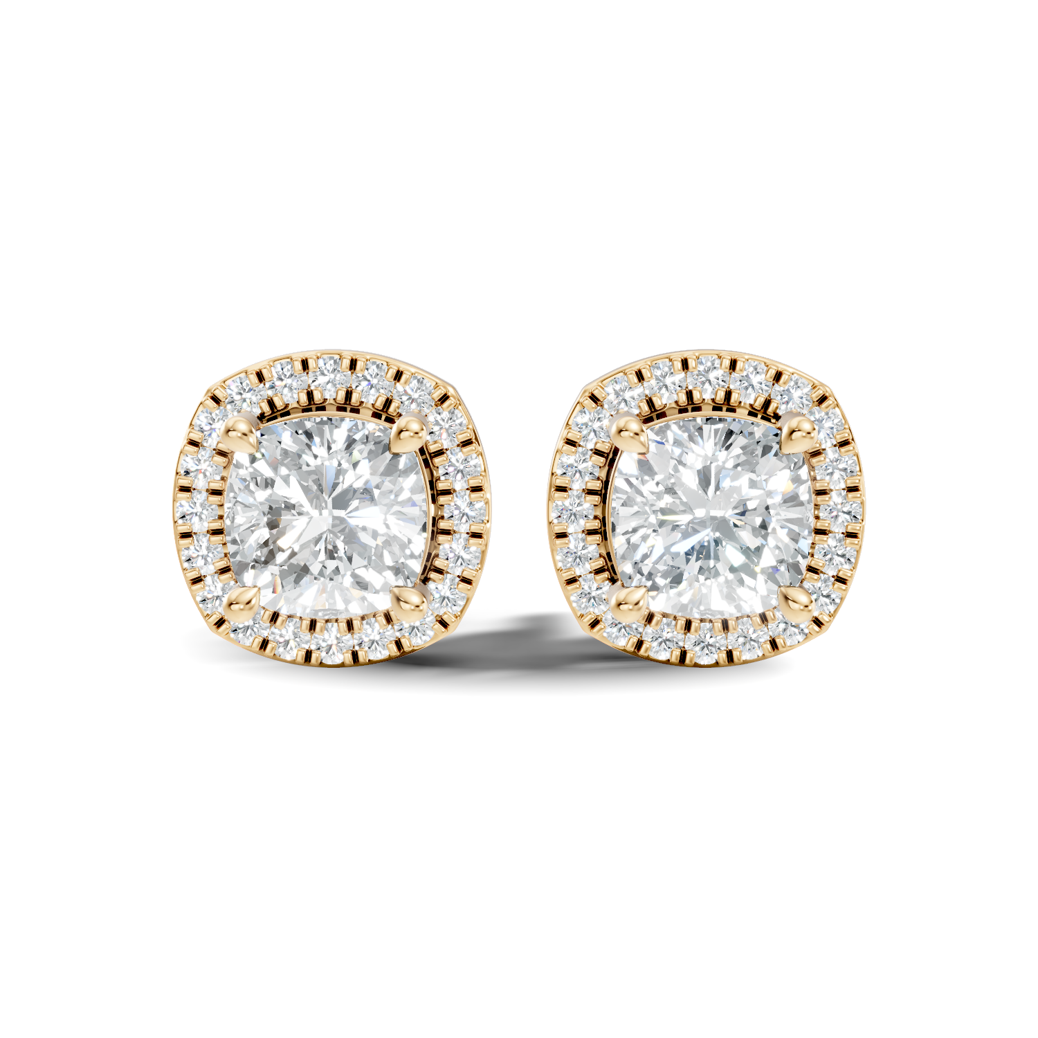 Cushion Cut Diamond Square Halo Stud