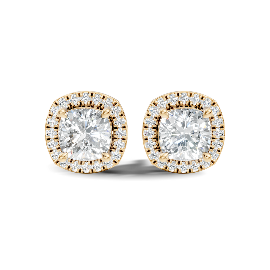 Cushion Cut Diamond Square Halo Stud