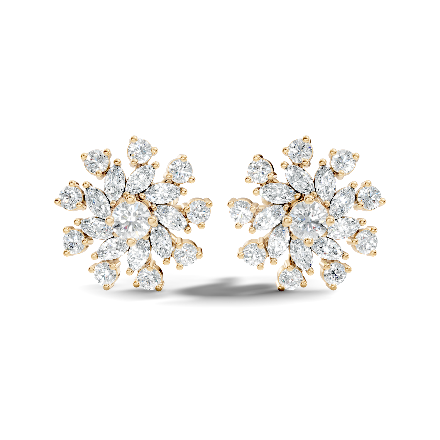 Marquise & Round Diamond Snowflake Floral Cluster Stud