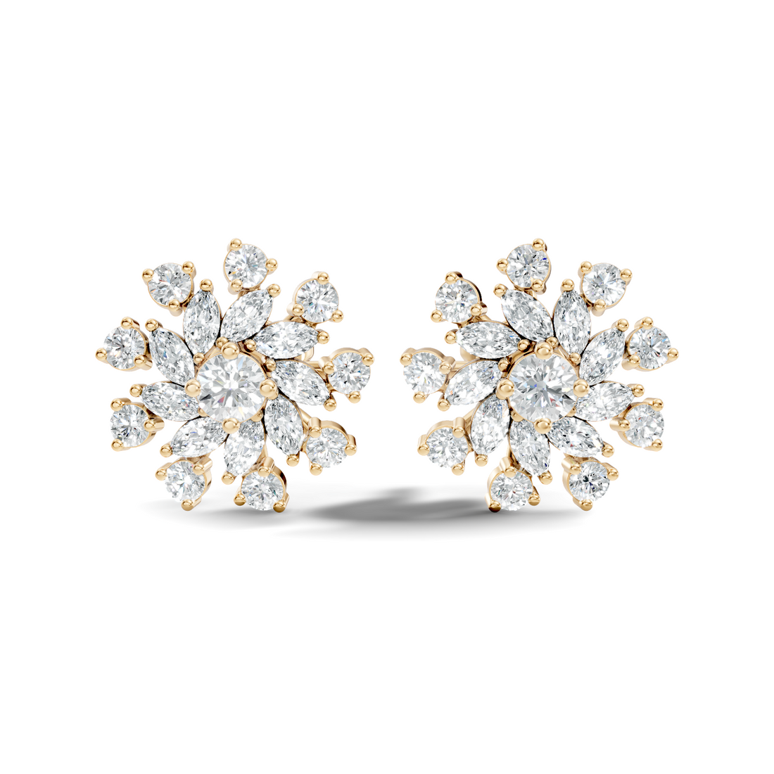 Marquise & Round Diamond Snowflake Floral Cluster Stud