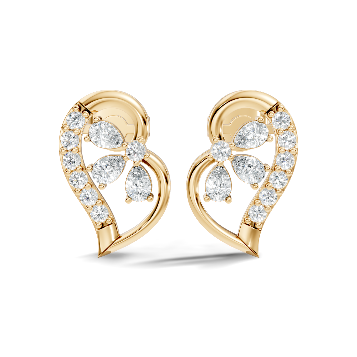 Pear & Round Diamond Paisley Floral Cluster Stud