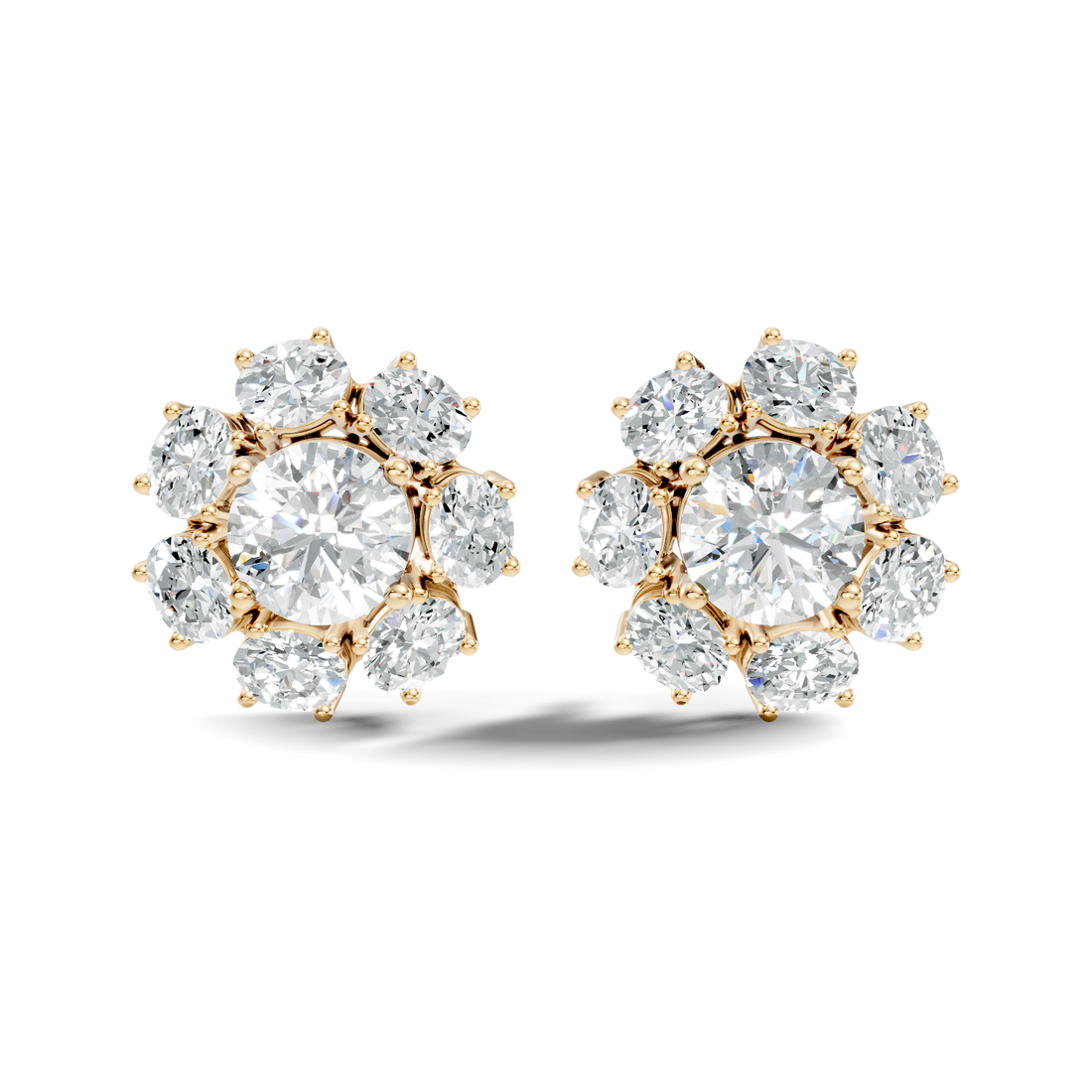 Oval Diamond Floral Cluster Stud Earrings