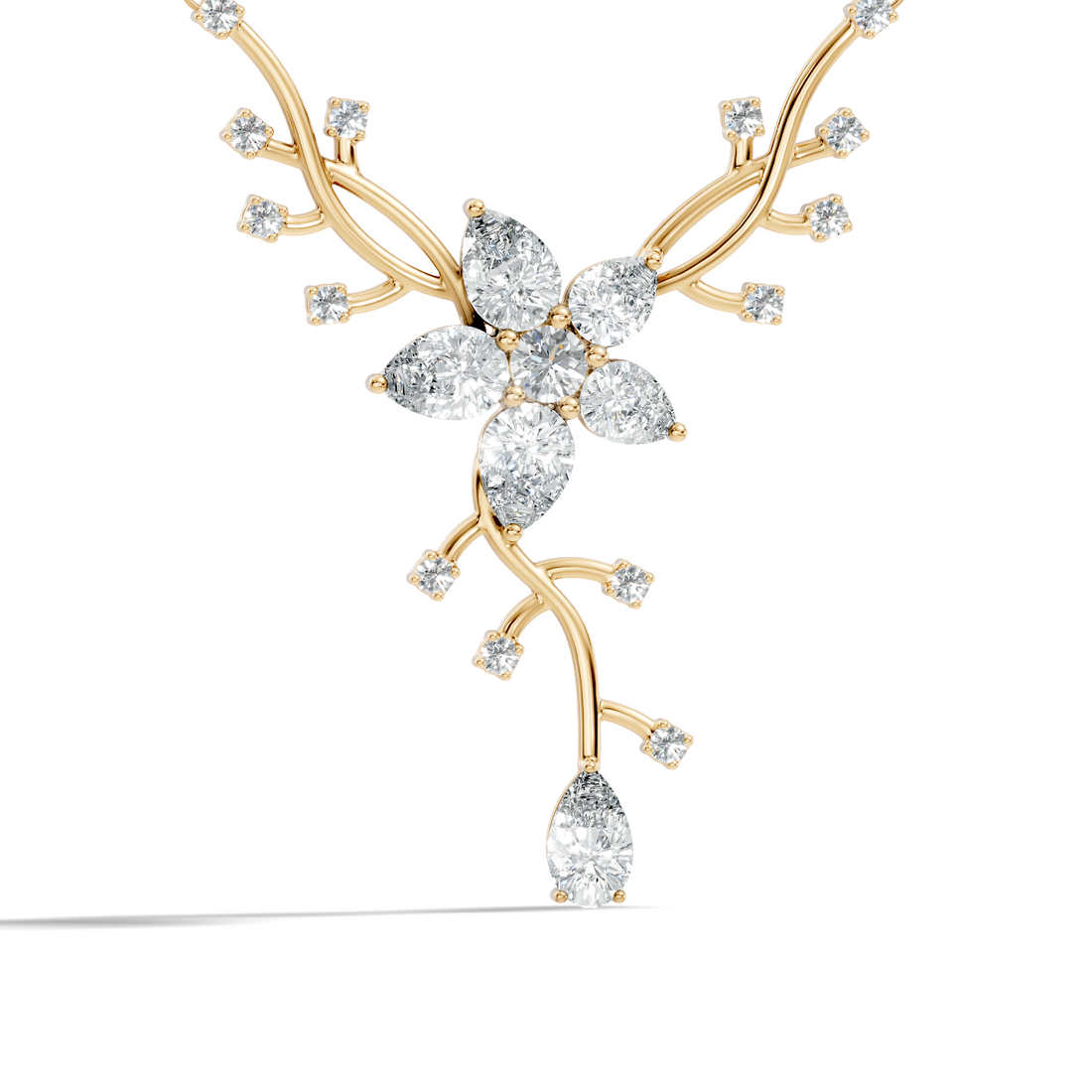 Pear & Round Diamond Floral Vine Pendant