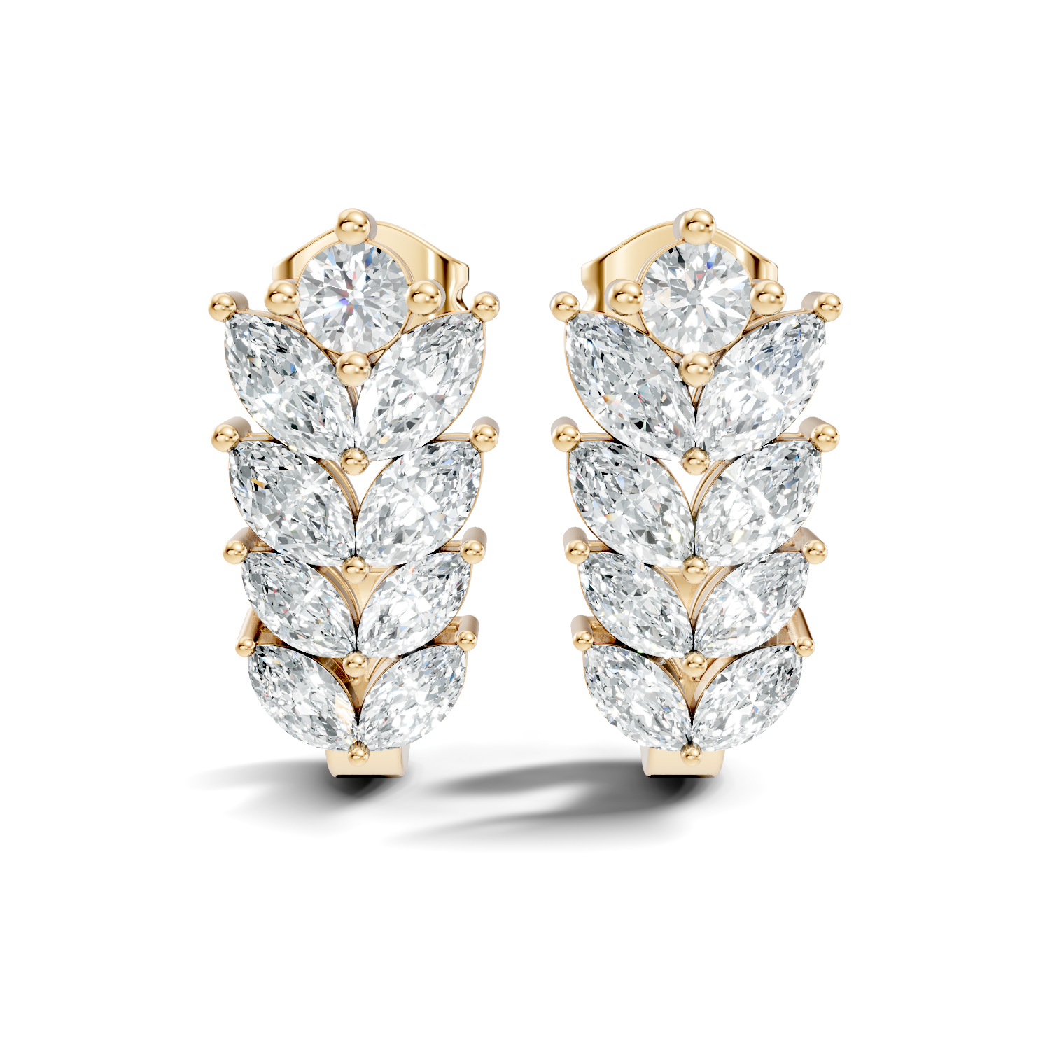 Wheat Laurel Vine Marquise & Round Diamond J-Hoop Earrings