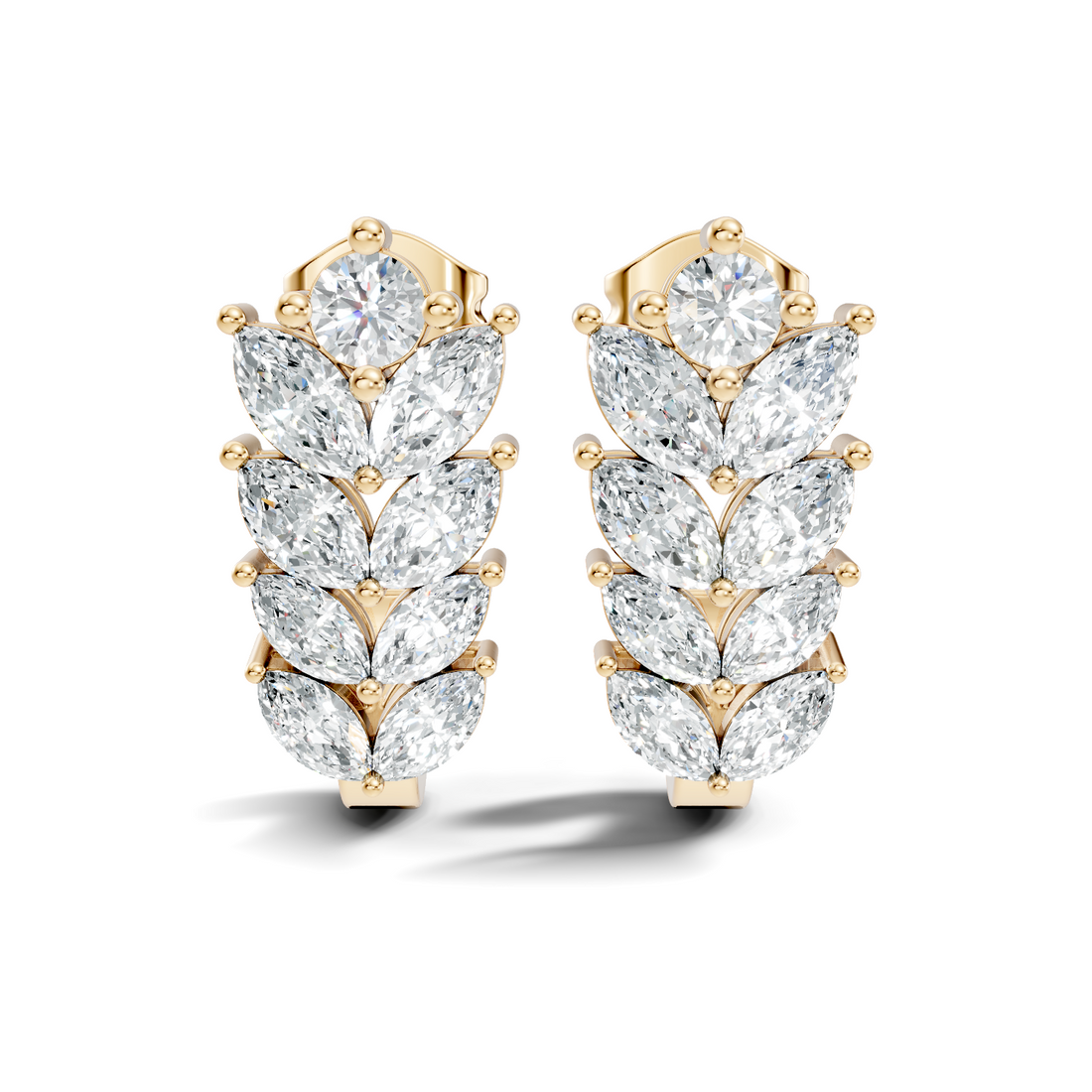 Wheat Laurel Vine Marquise & Round Diamond J-Hoop Earrings