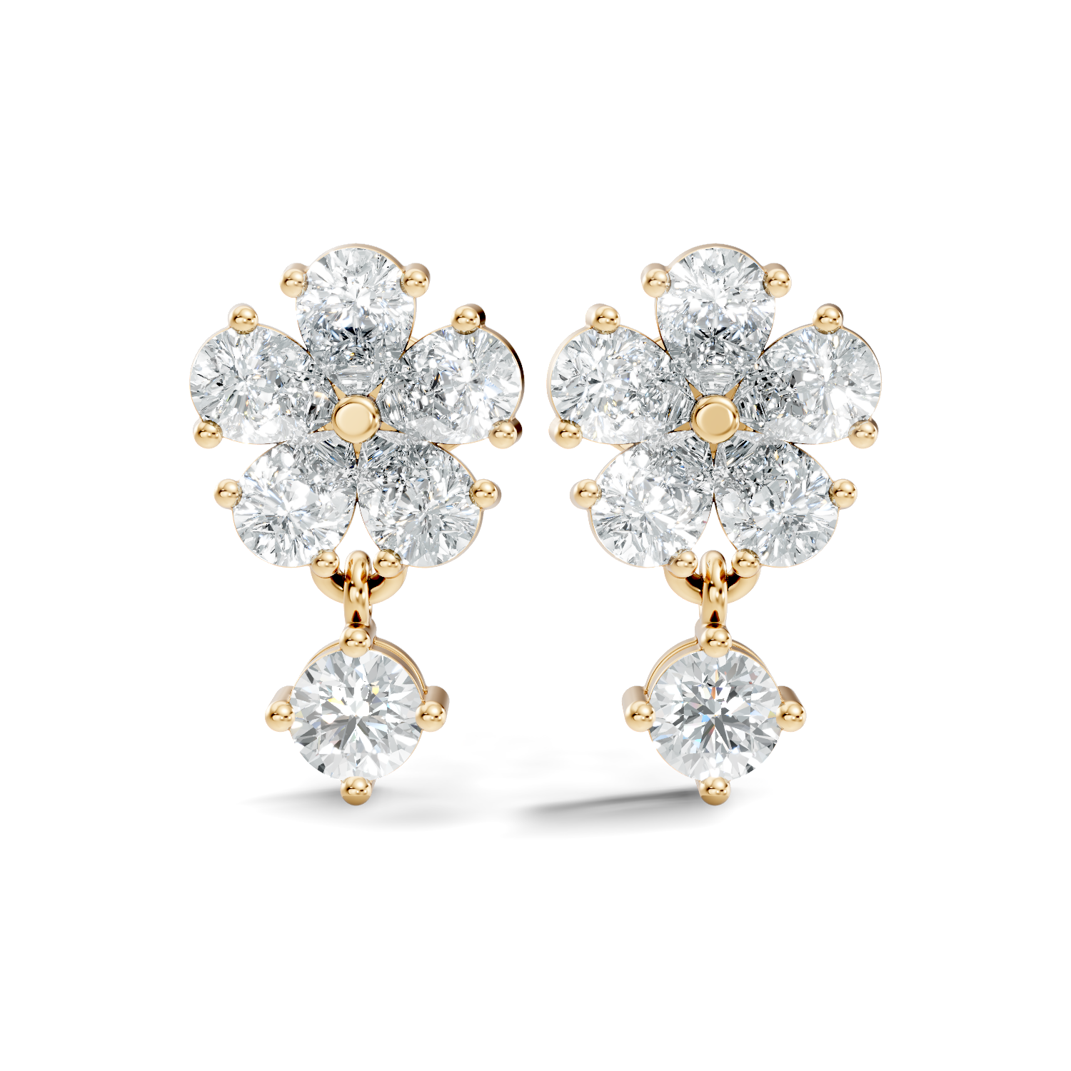 Pear & Round Cut Five-Petal Floral Drop Earrings