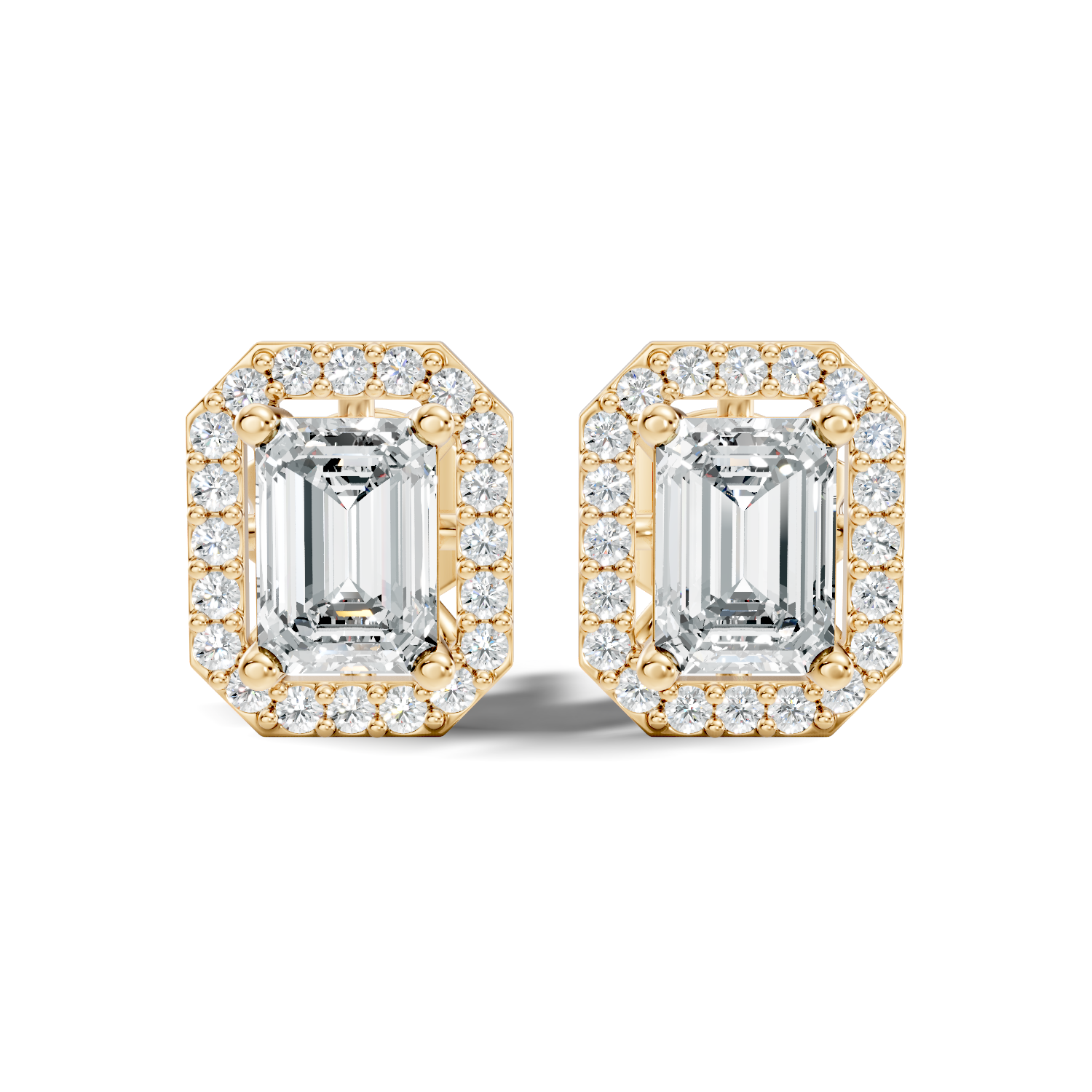 Emerald Cut Solitaire & Diamond Octagon Halo Stud
