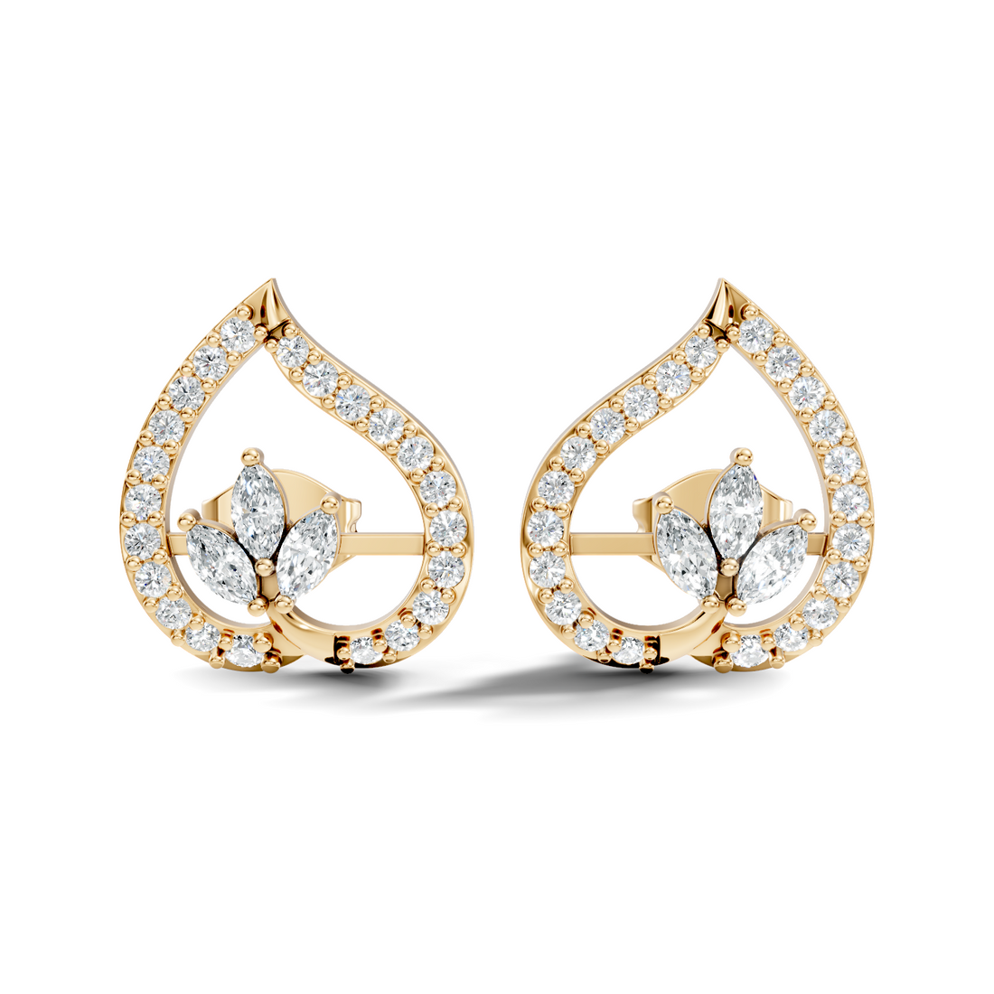 Marquise & Round Diamond Openwork Leaf Stud