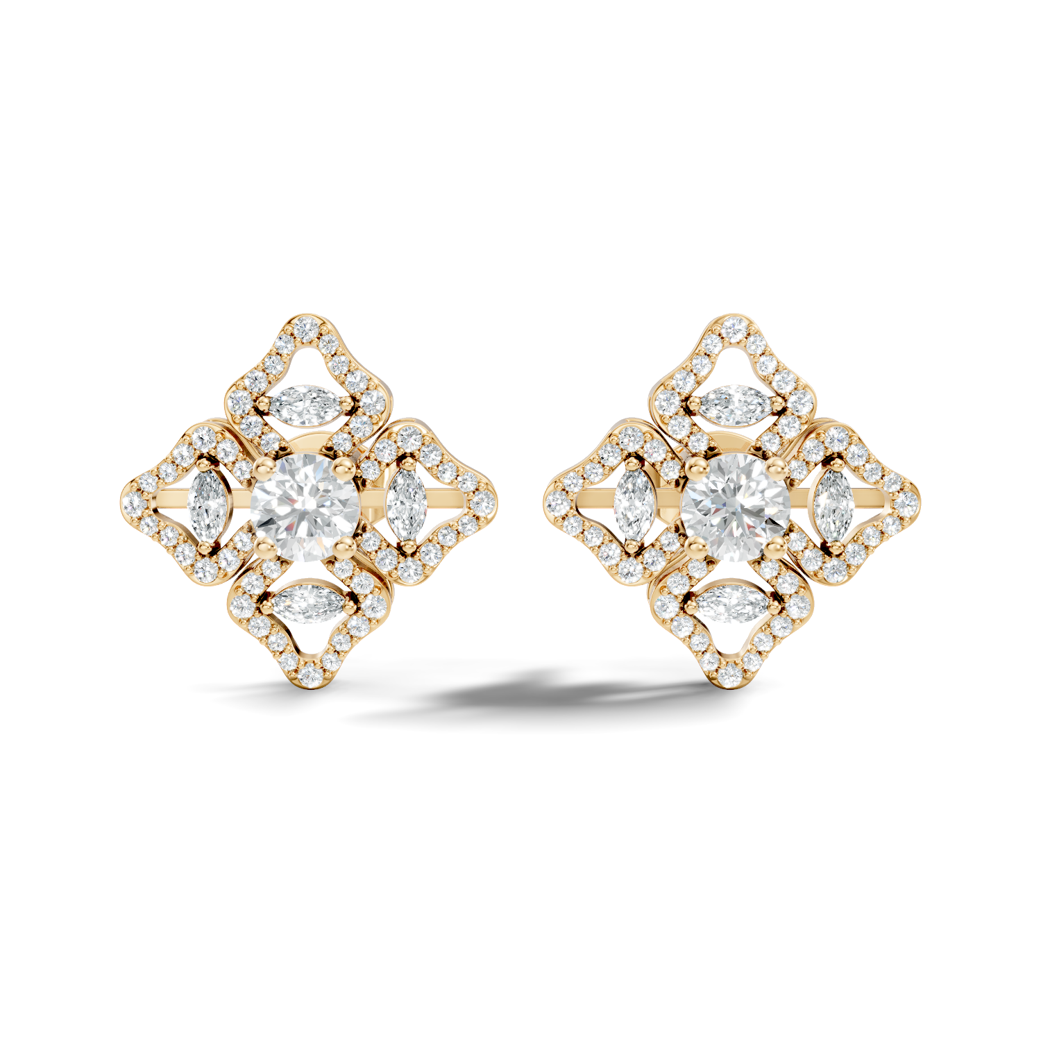Openwork Quatrefoil Pave & Marquise Diamond Stud