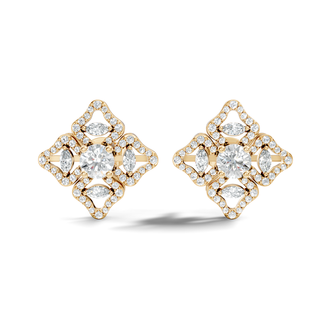 Openwork Quatrefoil Pave & Marquise Diamond Stud