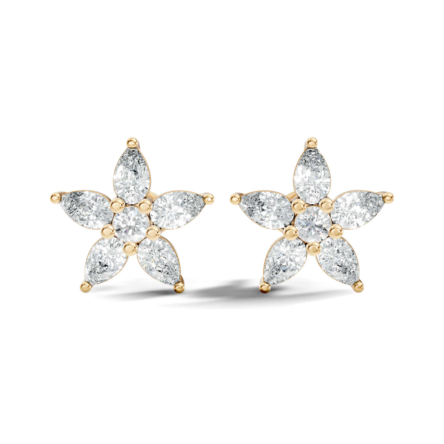 Pear & Round Diamond 5-Point Star Cluster Stud