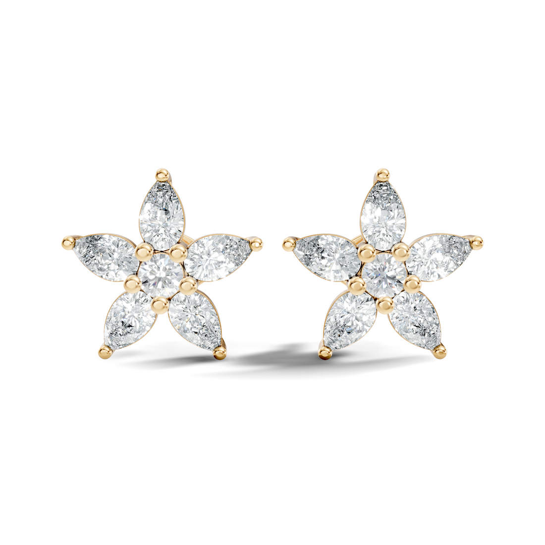 Pear & Round Diamond 5-Point Star Cluster Stud
