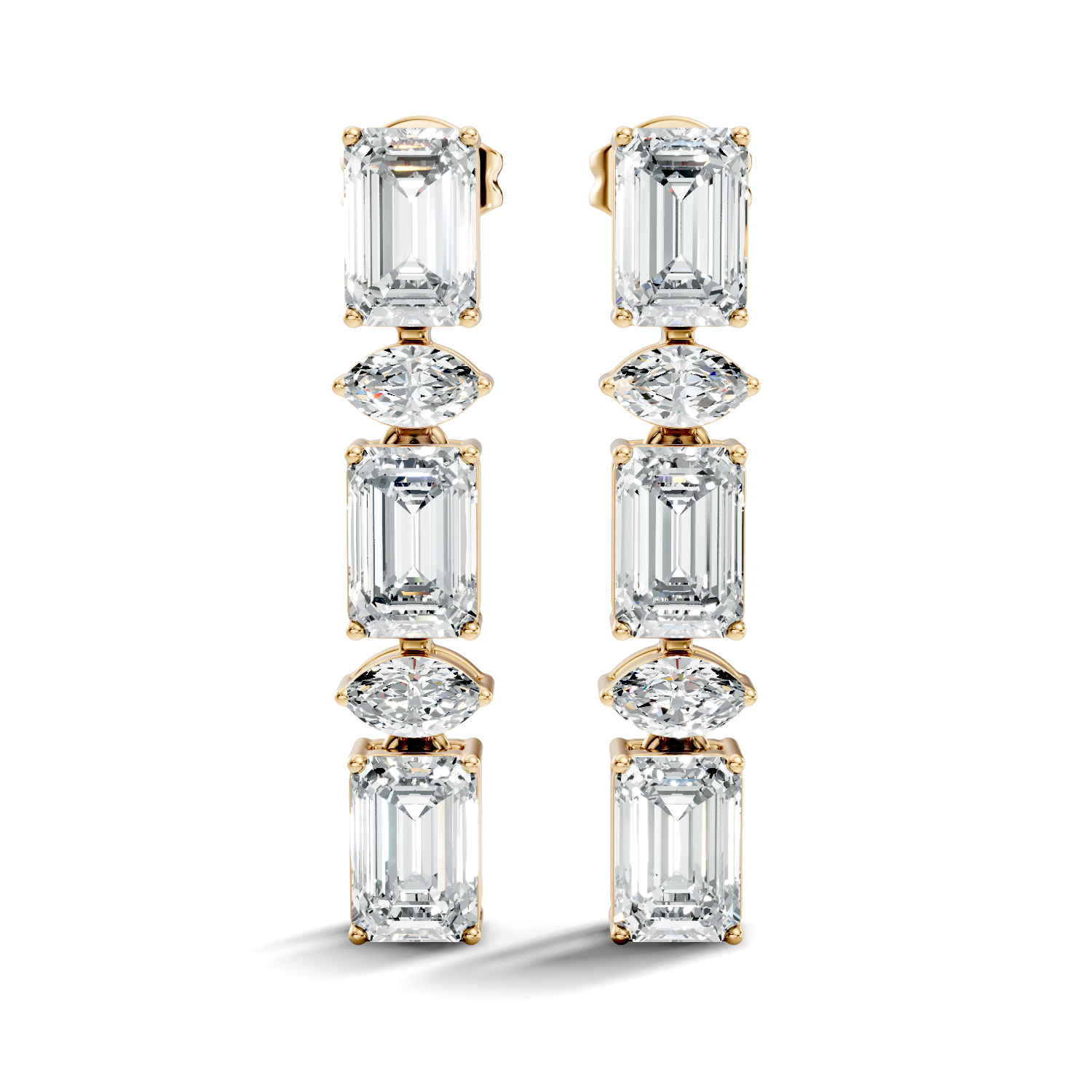 Emerald & Marquise Cut Alternating Linear Drop Earrings