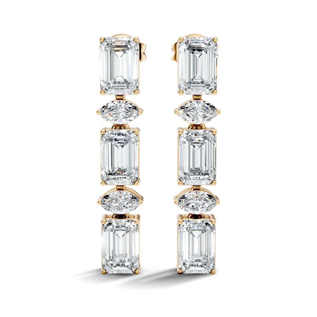 Emerald & Marquise Cut Alternating Linear Drop Earrings
