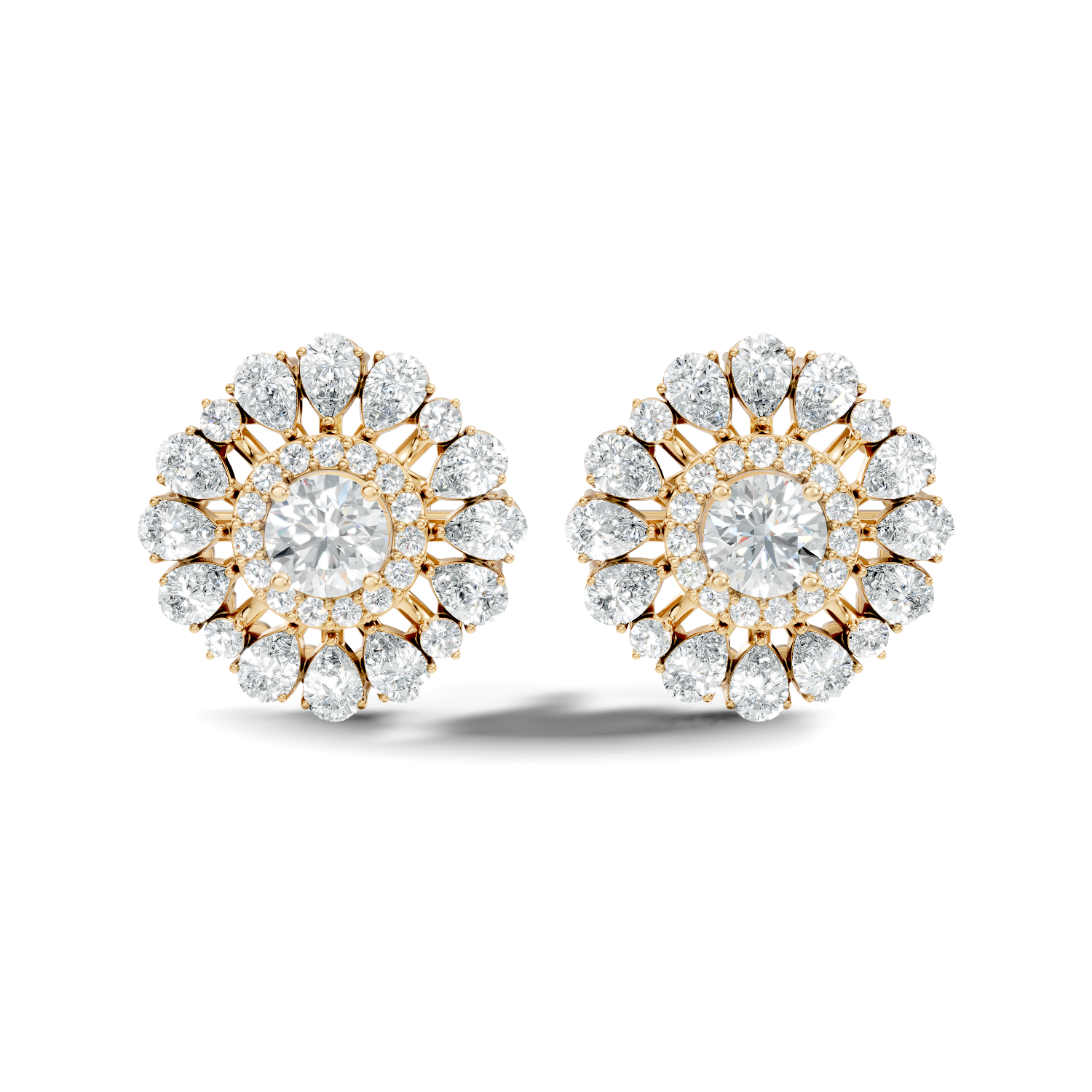 Pear & Round Floral Sunburst Diamond Studs