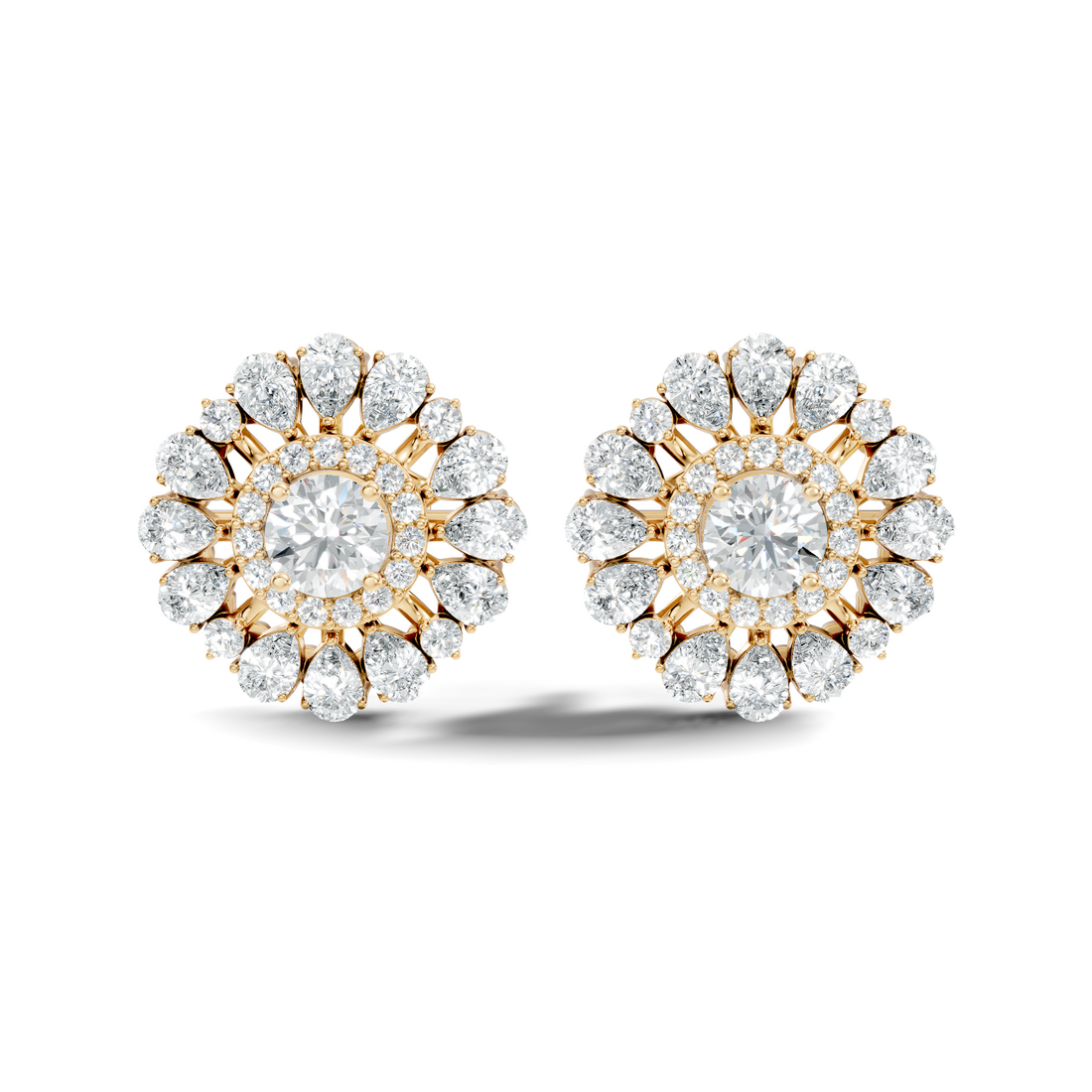Pear & Round Floral Sunburst Diamond Studs