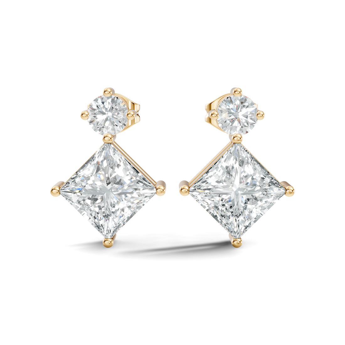 Princess Cut Kite & Round Accent Diamond Stud