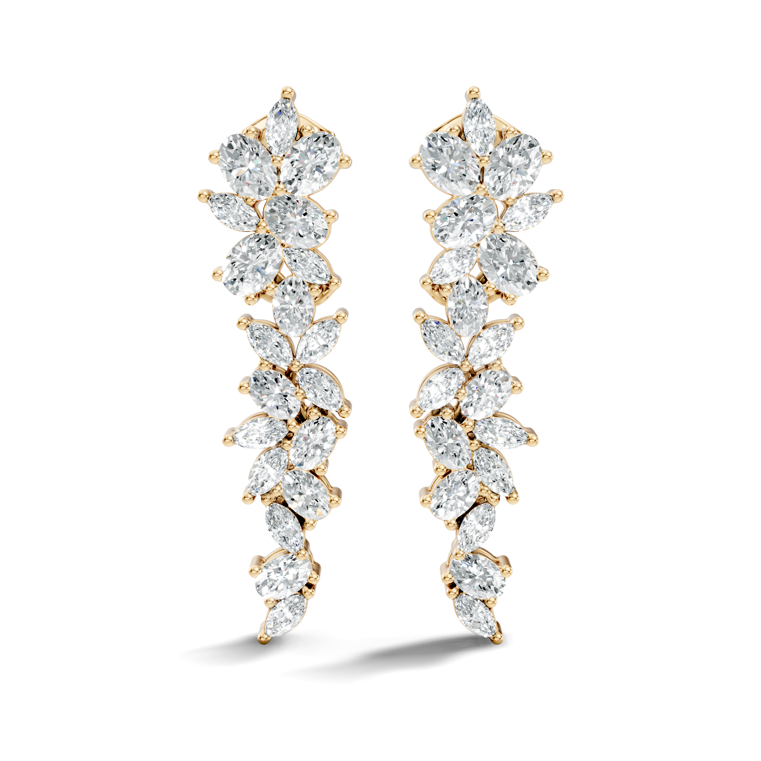 Oval & Marquise Leaf Vine Cascade Diamond Drop Earrings
