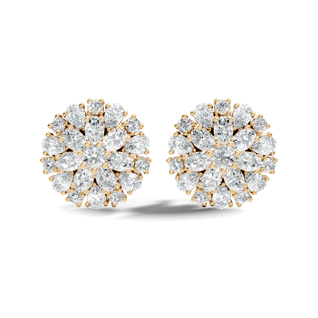 Multi-Shape Diamond Floral Sunburst Cluster Stud