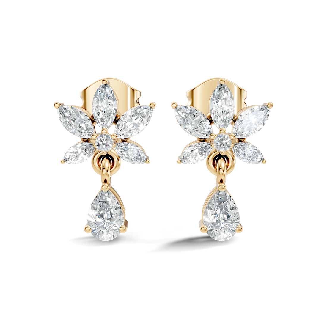 Marquise Floral Star & Pear Drop Diamond Earrings
