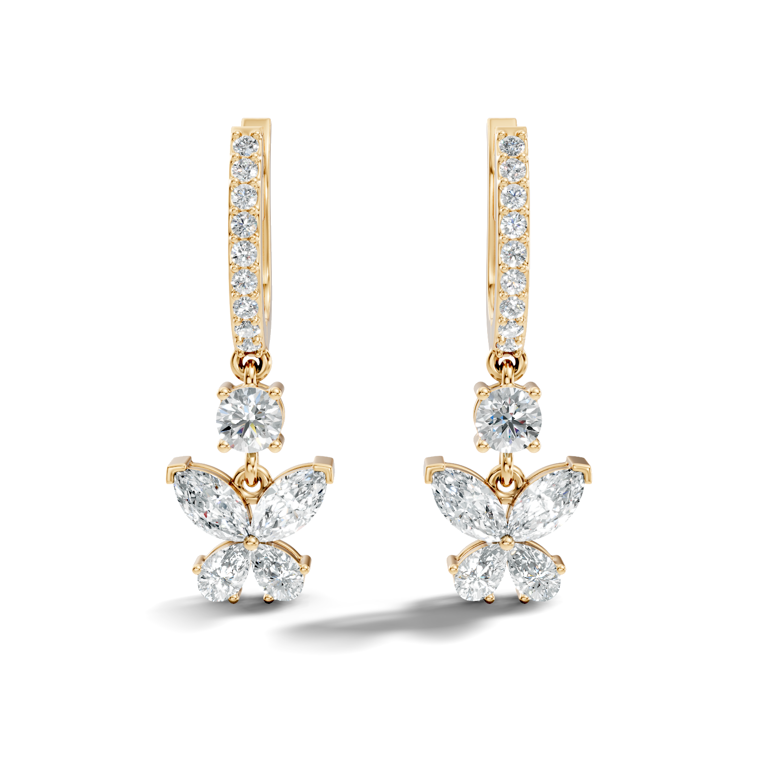 Butterfly Dangle Hoop Diamond Earrings