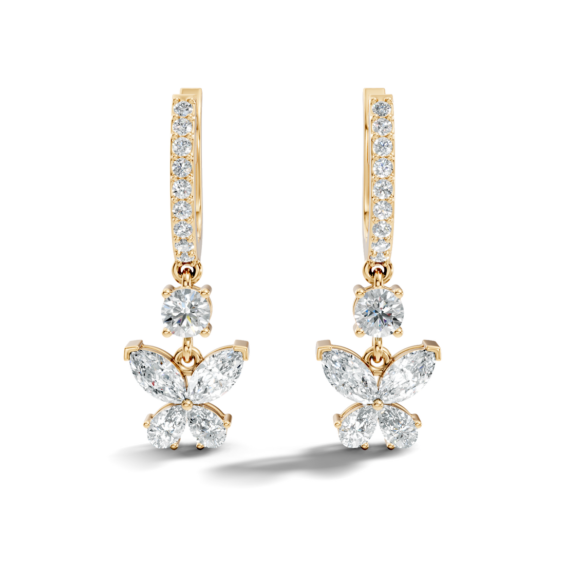 Butterfly Dangle Hoop Diamond Earrings
