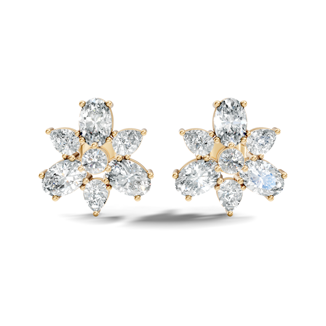 Floral Multi-Shape Diamond Cluster Stud