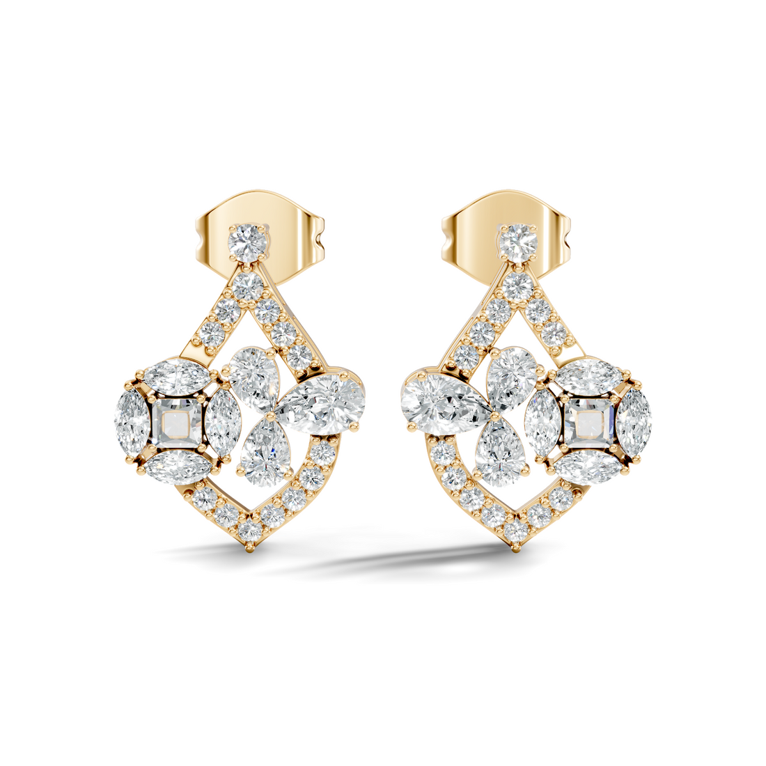 Multi-Shape Diamond Openwork Tear Drop Stud