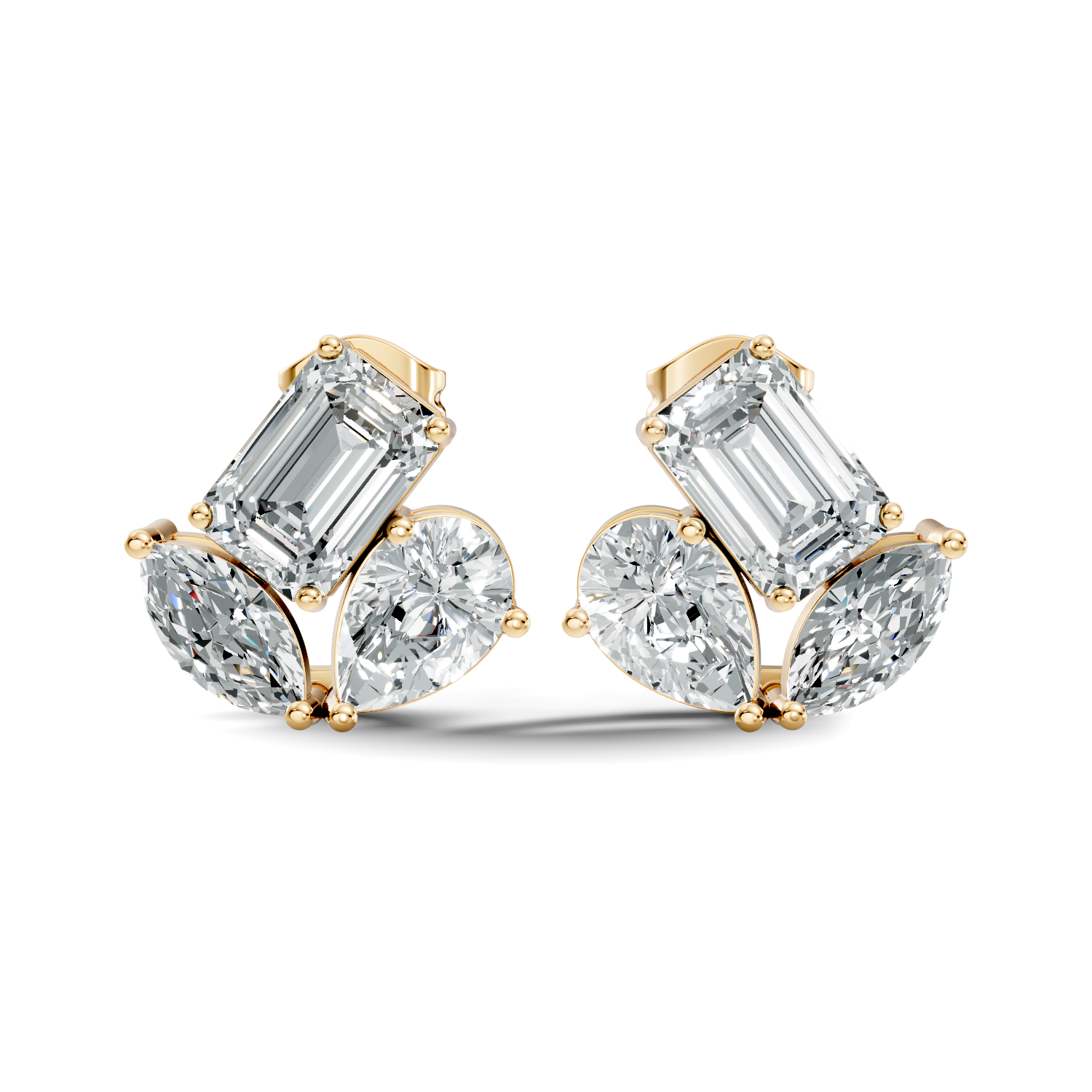 Emerald, Pear & Marquise Multi-Shape Diamond Cluster Stud