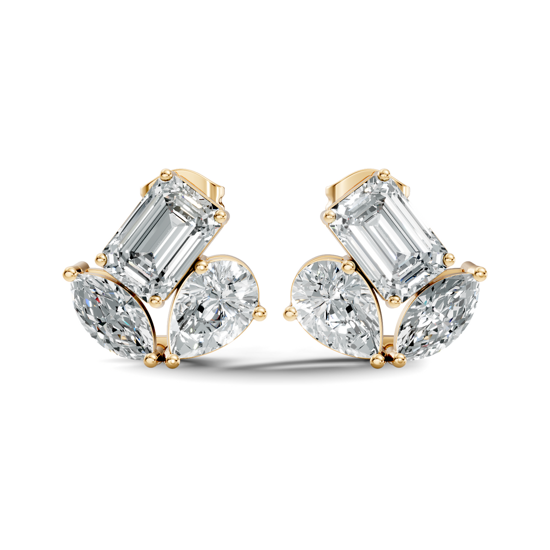 Emerald, Pear & Marquise Multi-Shape Diamond Cluster Stud