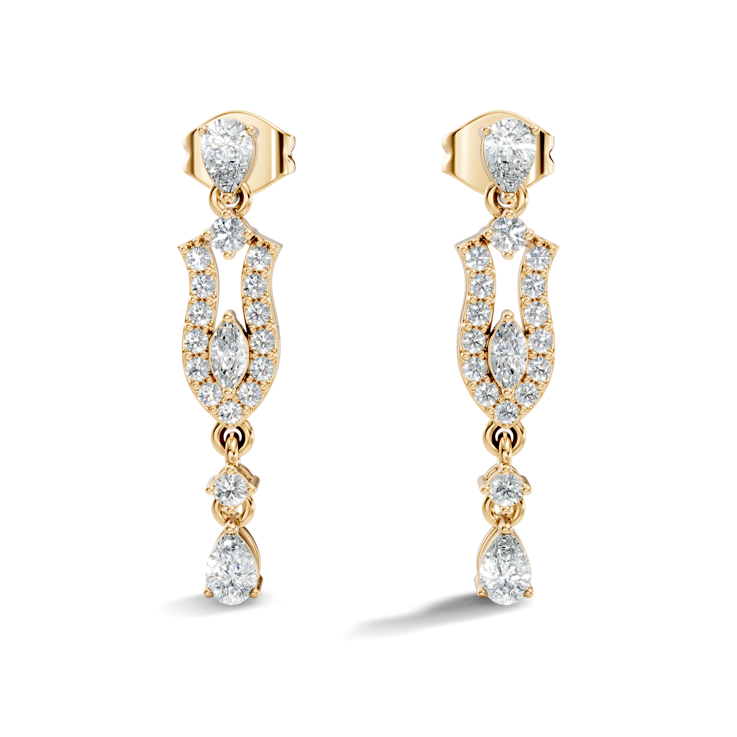 Multi-Shape Pear, Marquise & Round Diamond Art Deco Drop Earrings
