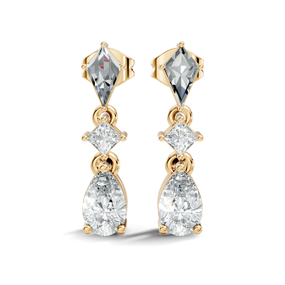 Kite, Princess & Pear Cut Diamond Geometric Linear Drop Earrings