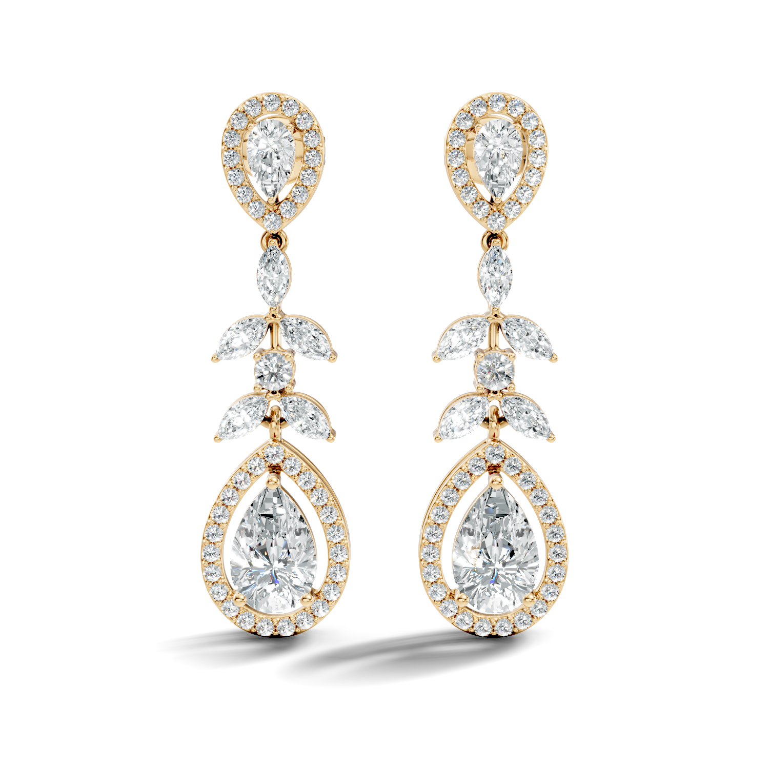 Pear Diamond Vine Drop Earrings