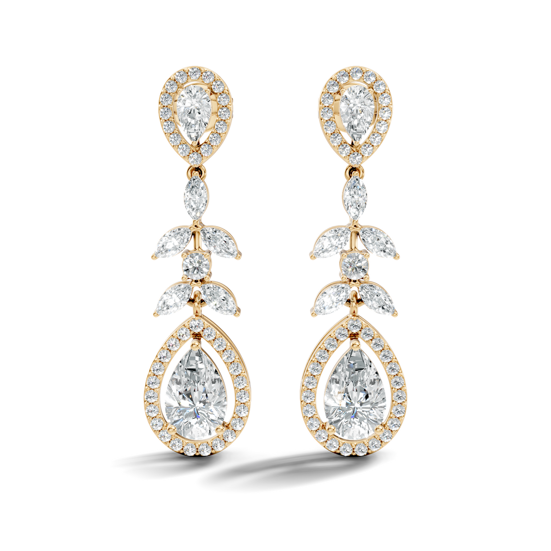 Pear Diamond Vine Drop Earrings