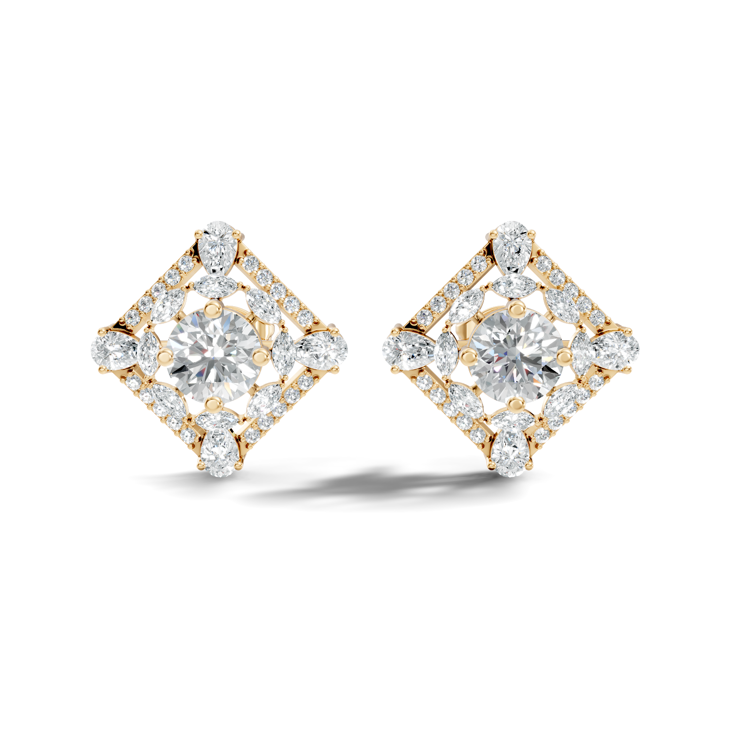 Round Solitaire & Diamond Rhombus Filigree Stud