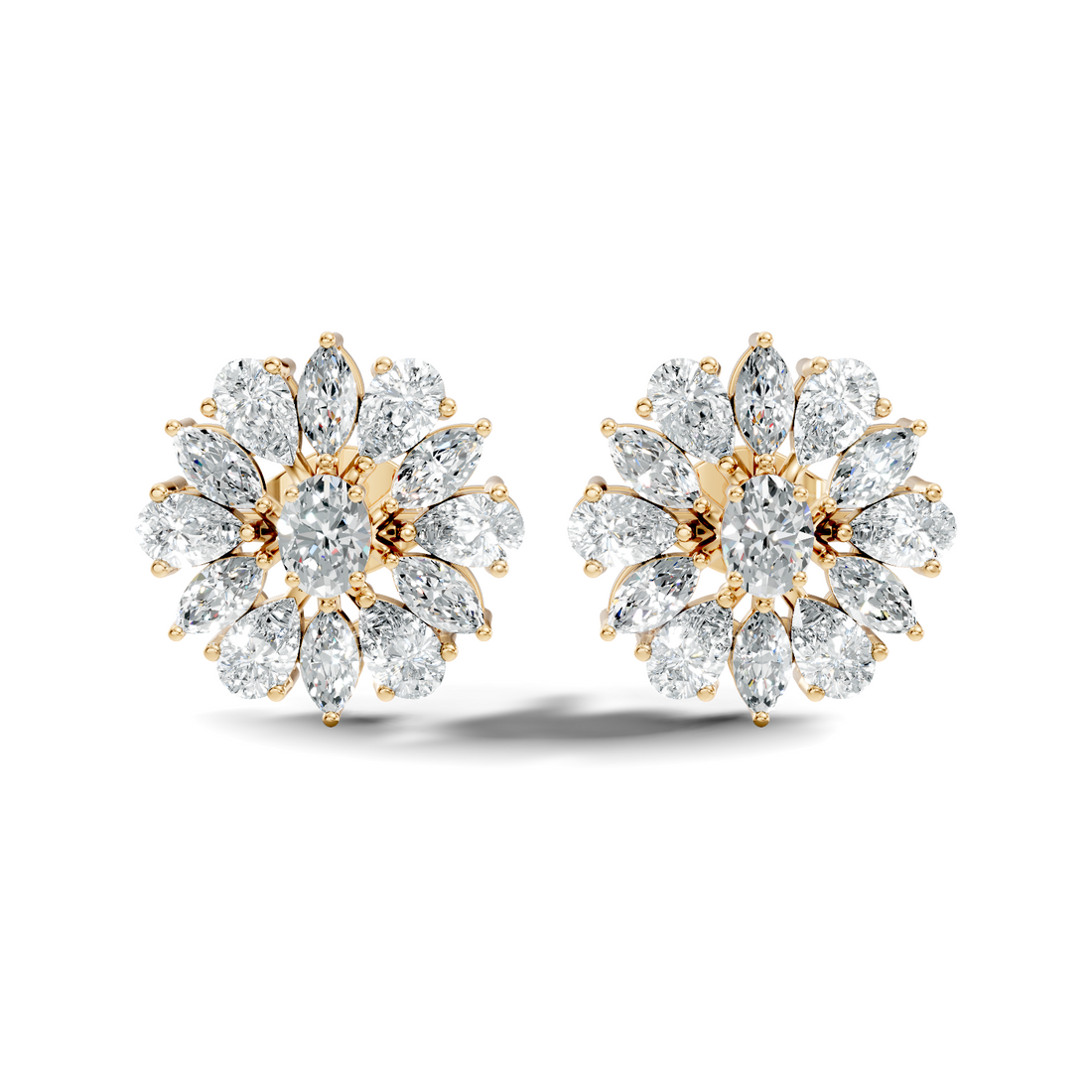 Oval Solitaire & Sunburst Pear Marquise Diamond Stud