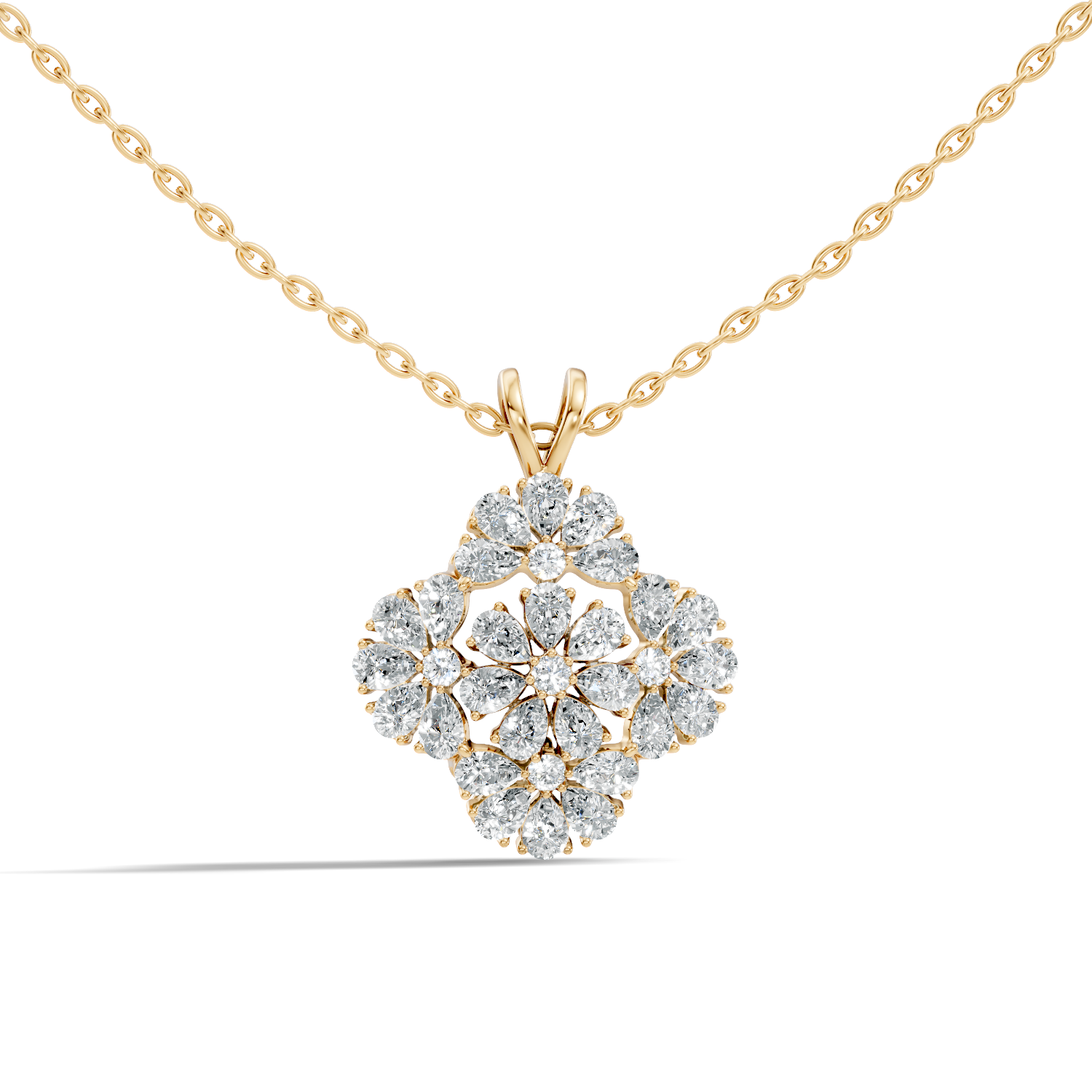 Grand Floral Quatrefoil Pear Diamond Pendant