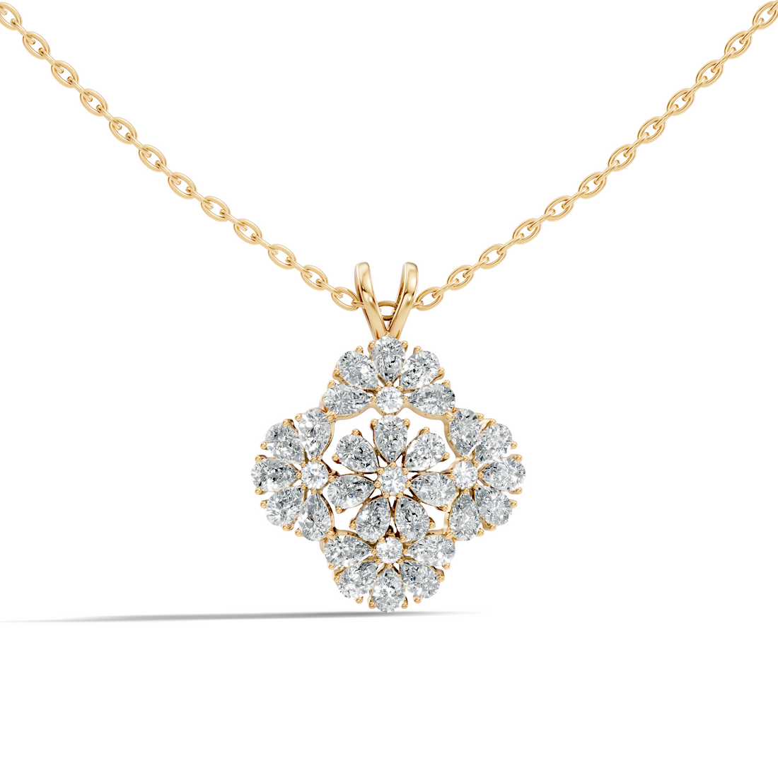 Grand Floral Quatrefoil Pear Diamond Pendant