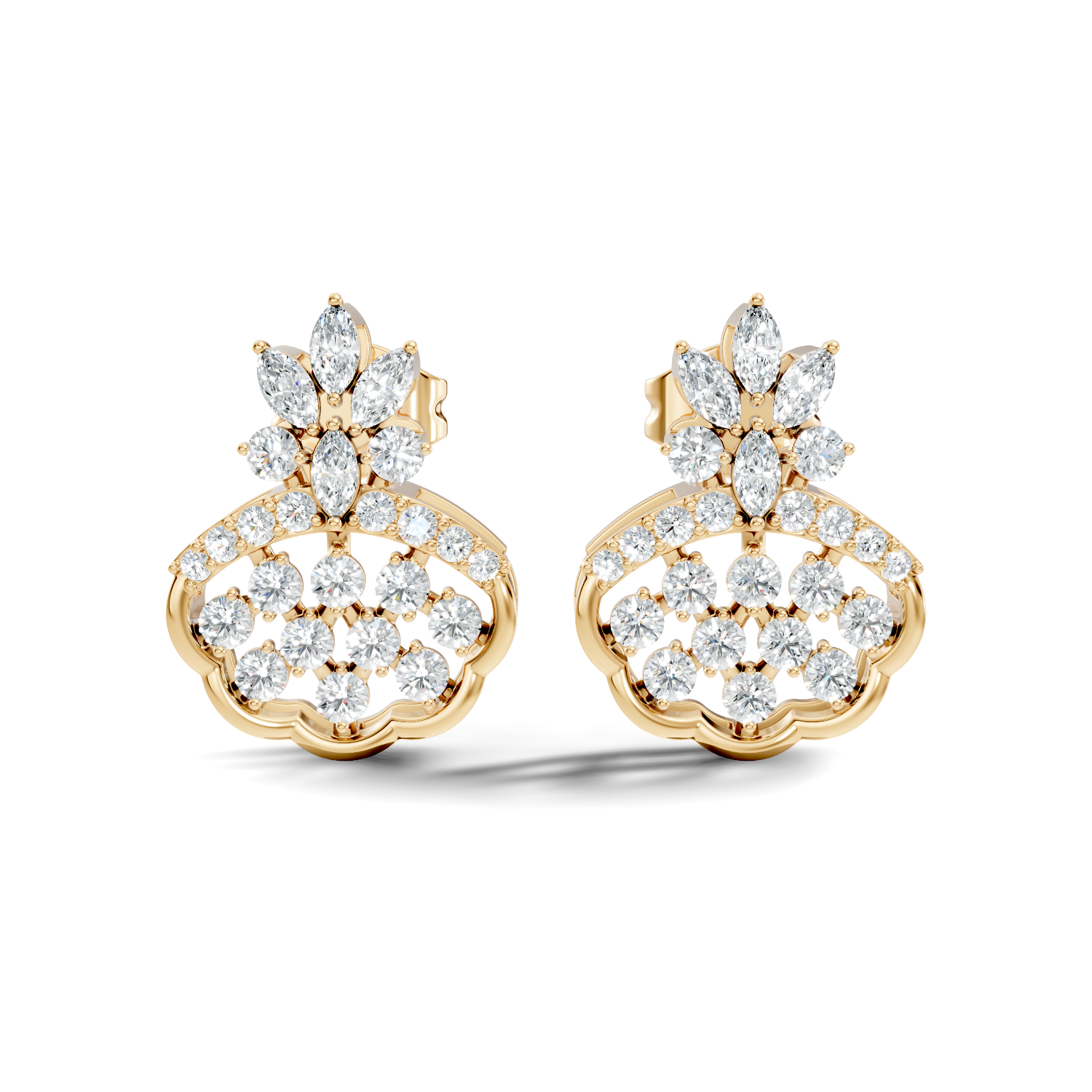 Crowned Chandelier Fan Diamond Cluster Stud