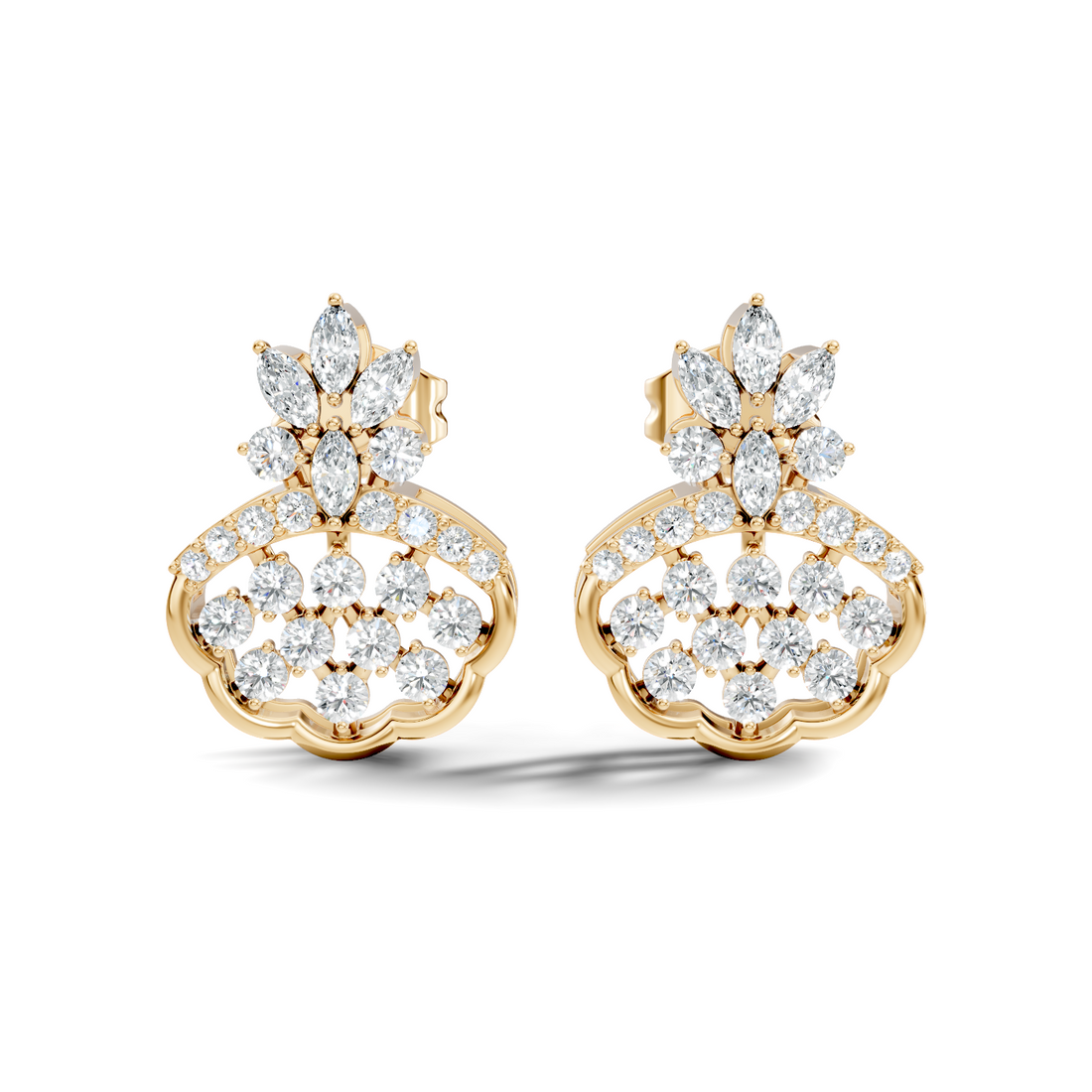 Crowned Chandelier Fan Diamond Cluster Stud